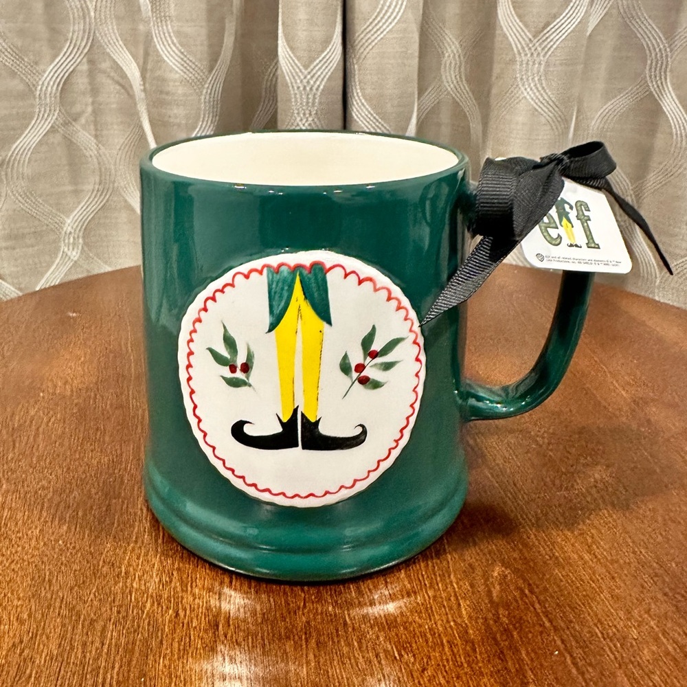 Rae Dunn Unique and Limited Edition Elf “Smiling is my Favorite” Christmas Mug